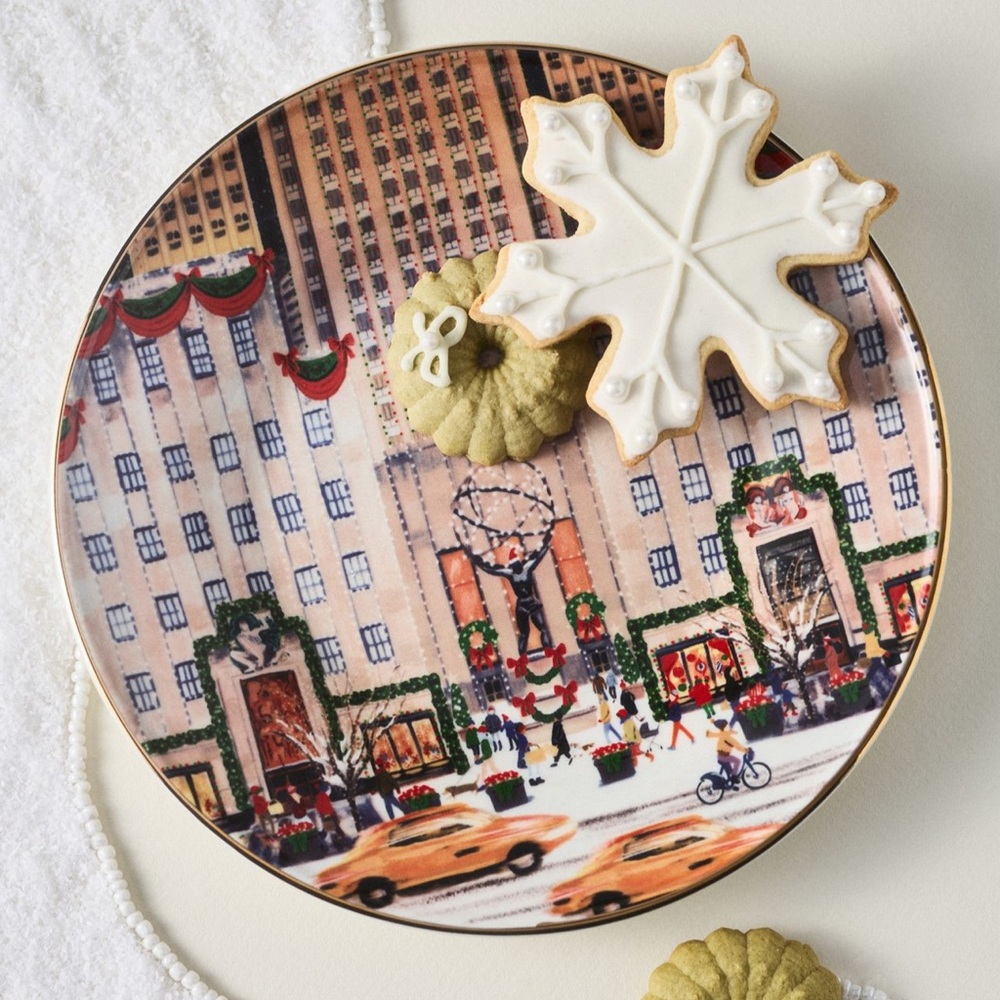 Anthropologie Holiday in the City NYC Stoneware Plate & Dishtowel Set NWT